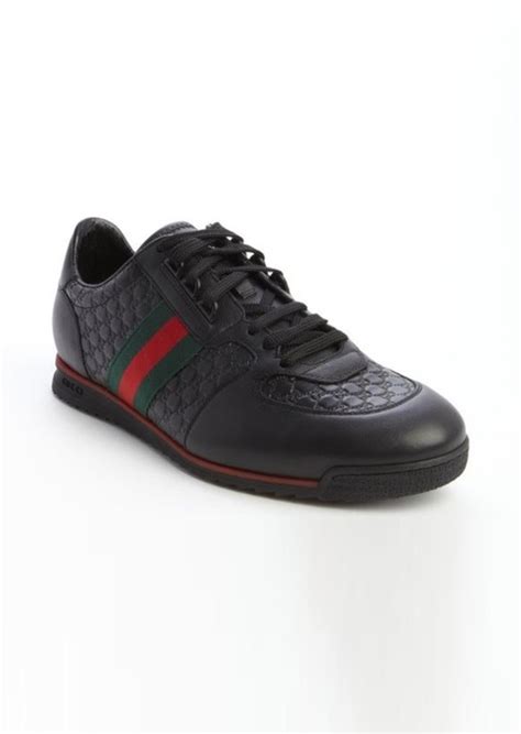 gucci black leather web stripe sneakers|Gucci leather sneakers women.